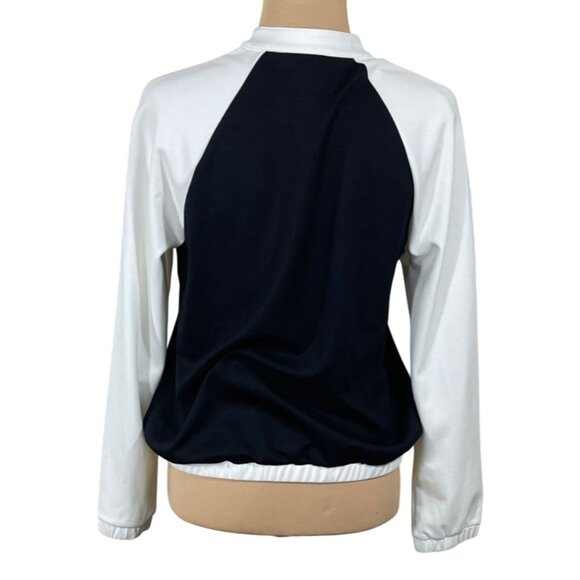 Cupio Knit Bomber Jacket Black White Size M Medium Full Zip Women's (READ) - Picture 3 of 8